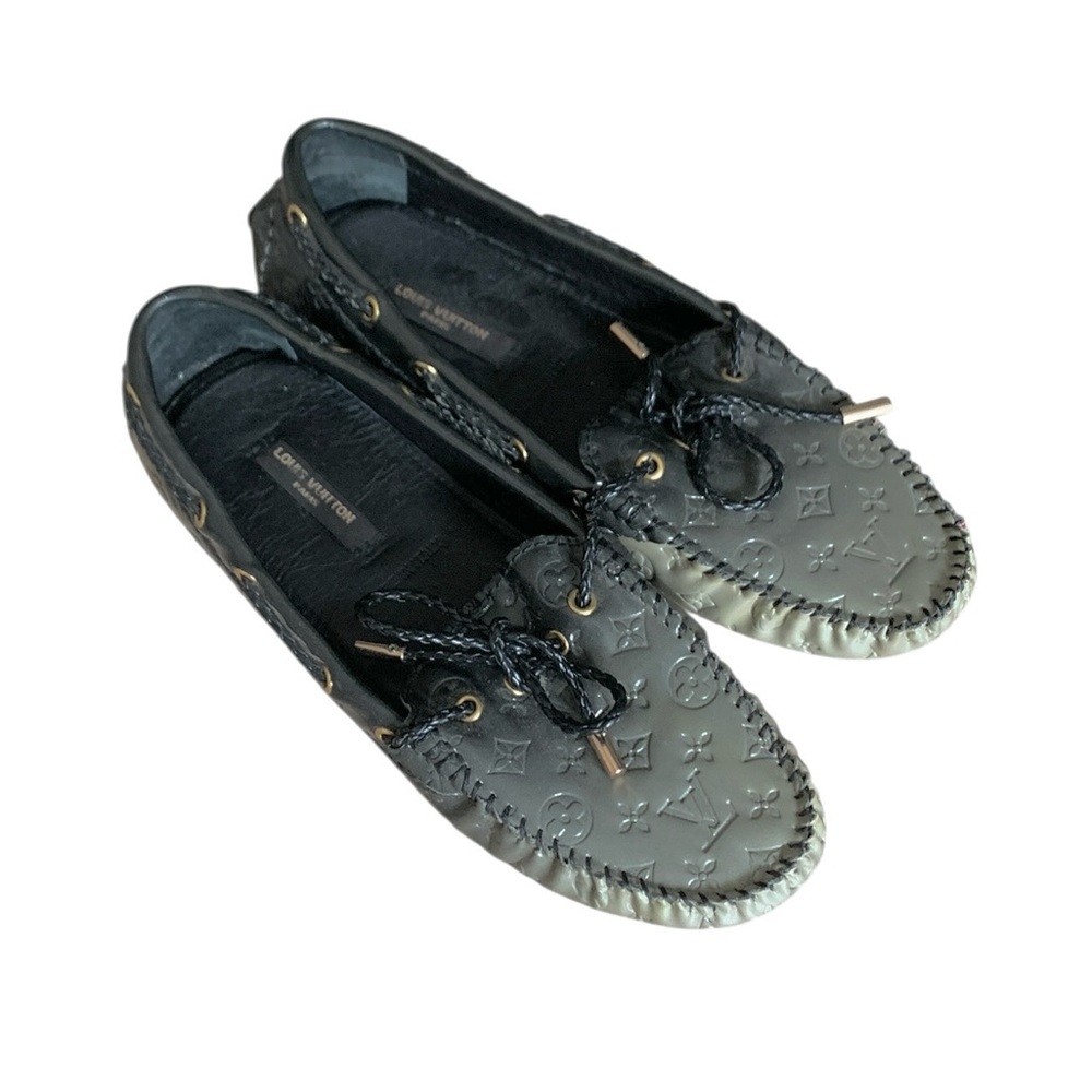 🔥 Louis Vuitton Style Gloria flat loafers in black / Silver monogram 🔥